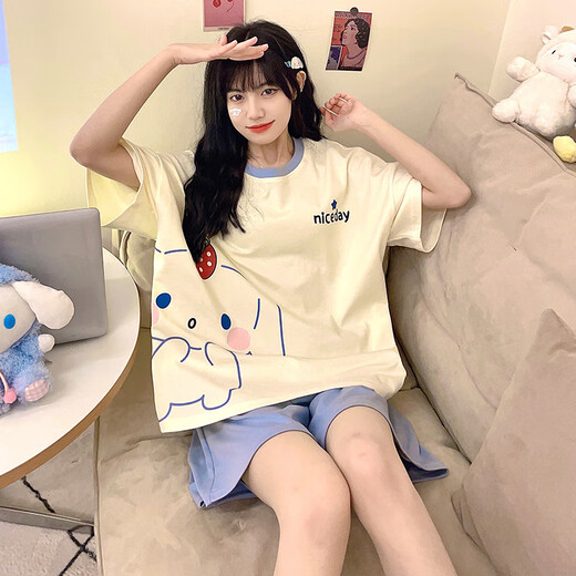 Xushansi Internet Celebrity Style Pyjamas für Frauen große Größe 200 Jin [Jin ist gleich 0,5 kg] Sommer kurzärmelige Shorts süß und niedlich fett mm Home Kleidung Neue Sommerstil 679 Grüne Dinosaurier M Empfohlen 80-90 Jin [Jin gleich 0,5 kg]