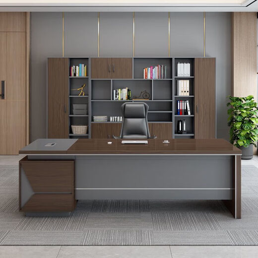 Desk Boss Desk President Desk Manager Executive Desk Chairman Single Executive Desk Double Cabinet Office Desk and Chair Combination 6020# (Walnut Color) 1.6m Boss Desk + Side Cabinet