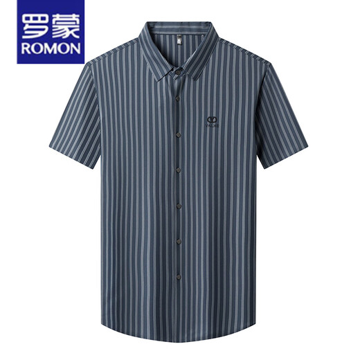 Romon Camisa de manga corta de alta gama para hombres Mulberry Silk 2025 Summer Nuevo producto Negocio Casual sin hierro Camiseta de rayas vertical para hombres Imagen de video principal blanca 62 VERTICAL LLEA CORTA 170L Recomendado 120-140Jin [Jin equivale a 0.5 kg]