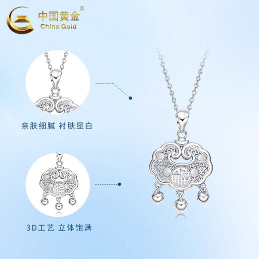 CHINA GOLD PT950 Platinum Safety Lock Pendant Women's Platinum Clavicle Necklace Practical Valentine's Day Gift for Girlfriend's Birthday PT950 Platinum Safety Lock Pendant About 4g Free Silver Chain