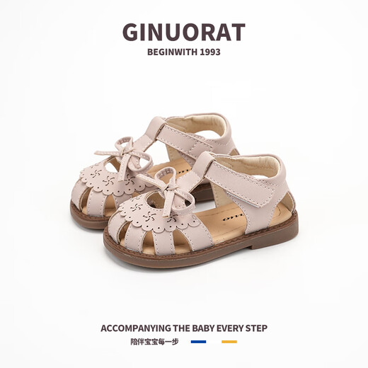 Chino Mouse Ginuorat Summer 2025 Baby Girl Sandals Hollow Design Shoes confortable Soft Sole Toddler chaussures Princess Style Beige 19 (longueur intérieure 14,0 Convient pour la longueur du pied 13,5)