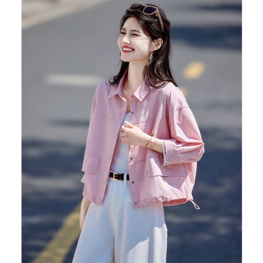 尚静休闲外套女夏季新款女装通勤百搭翻领时尚轻薄舒适遮阳短外套女
