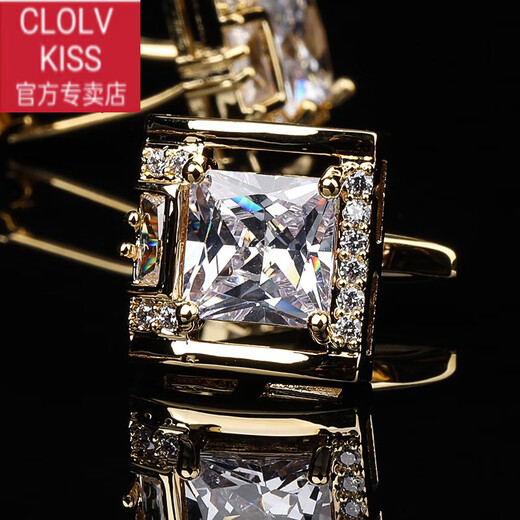 clolv kiss礼盒装高端法式男士袖口钉衬衫袖扣袖钉男女款水晶袖扣商务法式扣 金灿灿红色水晶袖扣【礼盒装】