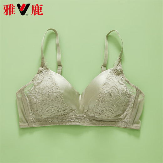 雅鹿高档真丝缎面三角杯文胸罩女桑蚕丝性感蕾丝聚拢舒适内衣无钢圈薄 焦糖色 M