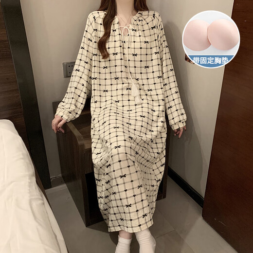 S.SOFEA春季新款云朵棉带胸垫长袖睡裙甜美公主风家居服 JDX-6621-4# 175 165(L)