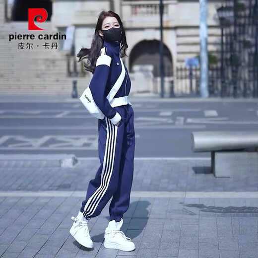 Pier Cardin plus velvet thickened sweatshirt set for women Autumn and Winter 2025 new street-fried casual sports two-piece set fashionable and fashionable, age-reducing, Tibetan blue plus velvet style [723] S [Suggested 80-100Jin [Jin equals 0.5 kg]]