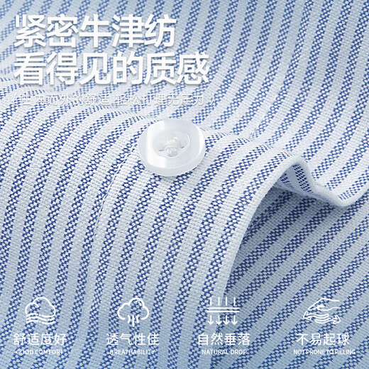 Miniso kurzärärmiges Hemd Herren Sommer Oxford gestreiftes Hemd Herren Kleidung Casual Revers halbärmelig Z Blau und Weiß L.