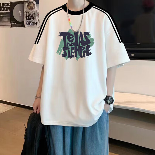 胖东来美式复古短袖男夏季2025新款宽松设计感小众日系男装 3895wasp白色+ M  85至120斤+