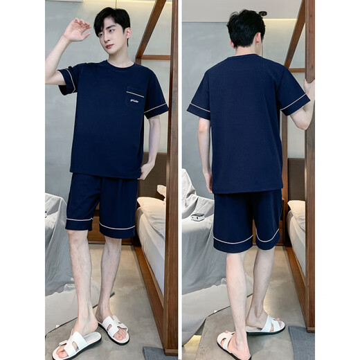 Catman (MiiOW) pajamas men's summer pure cotton thin shorts can be worn on the outside for casual men's plus-size cool home clothing set 9930# L [Suggested 100-120Jin [Jin equals 0.5 kg]]