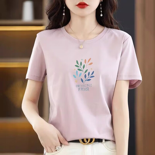 TAGD洋气印花圆领短袖T恤女2025夏季新款宽松气质时尚体恤衫休闲上衣 6193白色 短袖 M （建议80-105斤）