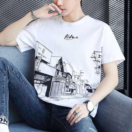 Yalu cotton short-sleeved T-shirt for men 2025 new half-sleeved T-shirt loose trendy summer men's top Z829 gray M [Suggested 90-115Jin [Jin equals 0.5 kg]]
