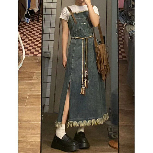 FHHUABD NEUE DENIM Kleid Damen Retro Fellgurt Rock Koreaner locker schlanker Rock mit mittlerer Länge 833 Gurtrock L.