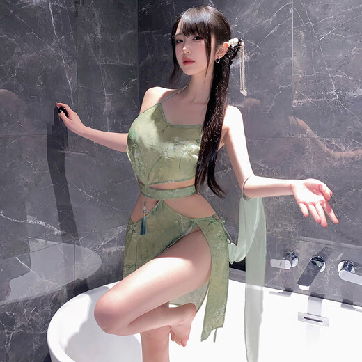 Rosainstyle【情人节送老婆】小家碧玉肚兜分片睡裙套装纯欲古风睡衣 6296【肚兜+披帛+分片裙+T裤】 均码