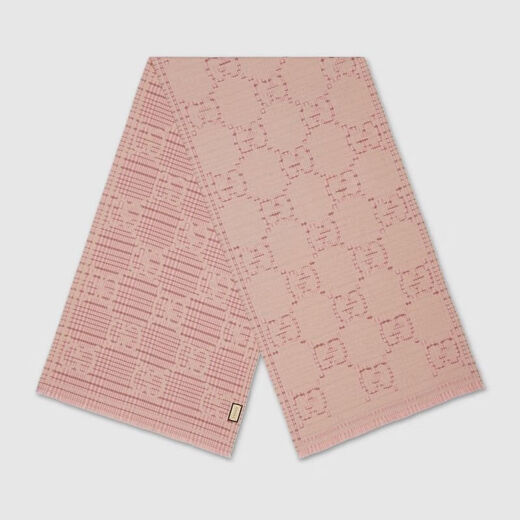 Gucci (Gucci) Damen -Elfenbein und Pink GG Check Woll Jacquard Schal 7744193GAMQ9272 7744193GAMQ9272