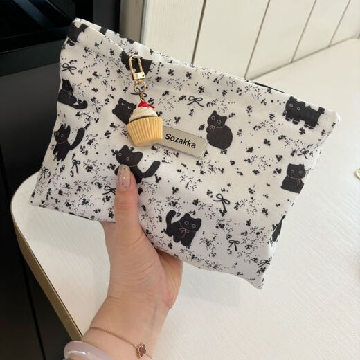 Vinoya clutch bag cat girl large capacity makeup bag portable small items storage bag travel headphone bag clutch bag little yellow cat clutch bag 21*0*17cm