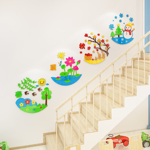 承琉幼儿园四季春夏秋冬环创主题墙面装饰教室走廊楼梯环境布置墙贴3d 3519E 特大