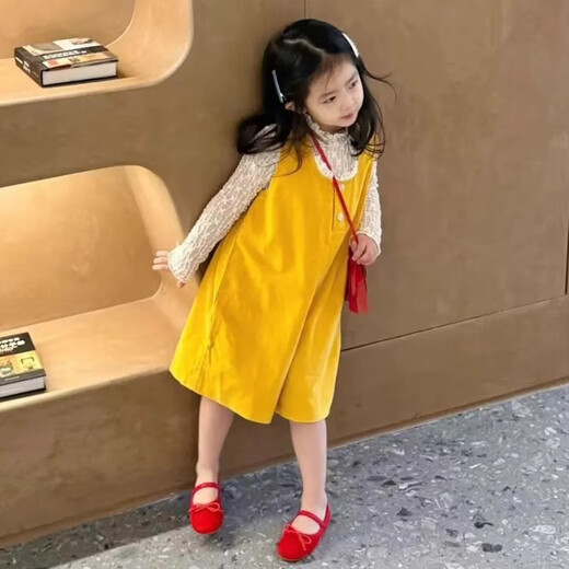 荣西图（RONGXITU）韩版夏日童装女童新款洋气背带短裤两件套 单【黄色背带裤】 120