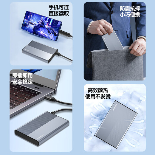 闪昇2TB移动硬盘Type-C金属高速硬盘2.5英寸P2外接电脑外置硬盘存储数据照片手机电脑两用270MB/S