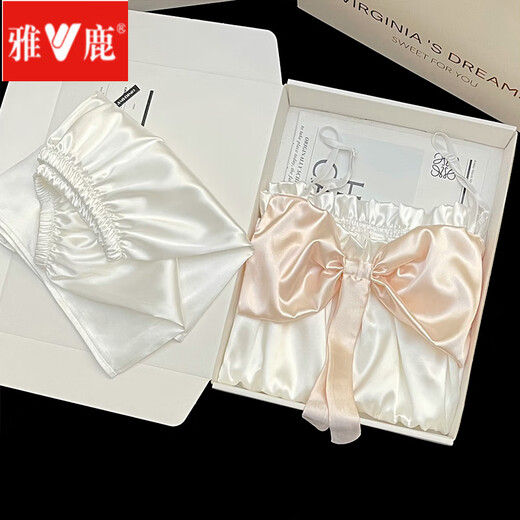 Yalu sweet suspender ice silk pajamas for women in summer 2025 new Korean style bow sexy suit home clothing FS_9214# cardigan double short lace pocket XL