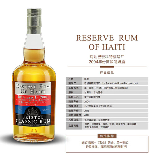 酒庄直通【原瓶进口】英国布里斯托独立装瓶双熟成朗姆酒洋酒 海地巴班科特2004朗姆酒 700mL