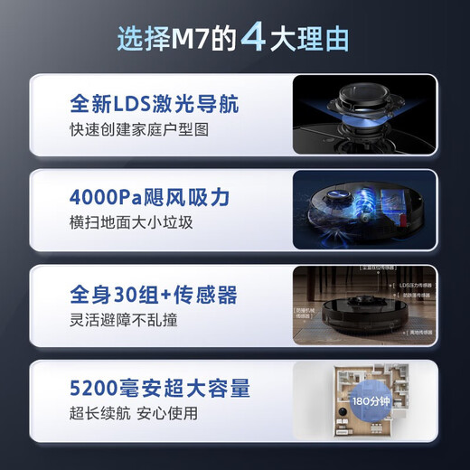 Midea sweeping robot sweeping and mopping integrated M7 sweeping and mopping integrated robot home sweeping machine mopping machine Obsidian black big suction cat dog pet hair nemesis [official machine sweeping machine]