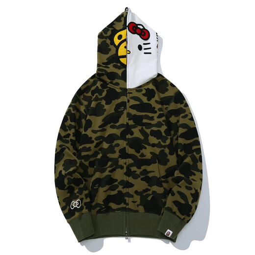BAPE trendy brand ape man head camouflage loose men and women versatile shark double hat zipper cardigan sweater hooded jacket 6173 black M