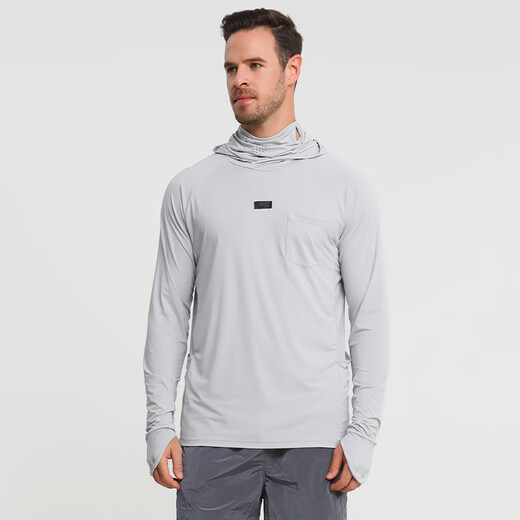 Sharkbat's new solid color quick-drying sun protection clothing fishing clothing men's summer anti-UV cool breathable outdoor sports hooded long-sleeved DY0019 cyan blue XL