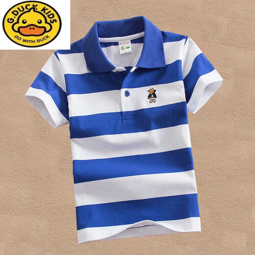 G.DUCKKIDS children's clothing boys summer clothes children's short-sleeved T-shirt medium-large children's pure cotton striped bottoming shirt lapel baby half-sleeved T-shirt trend 1391 one size cm