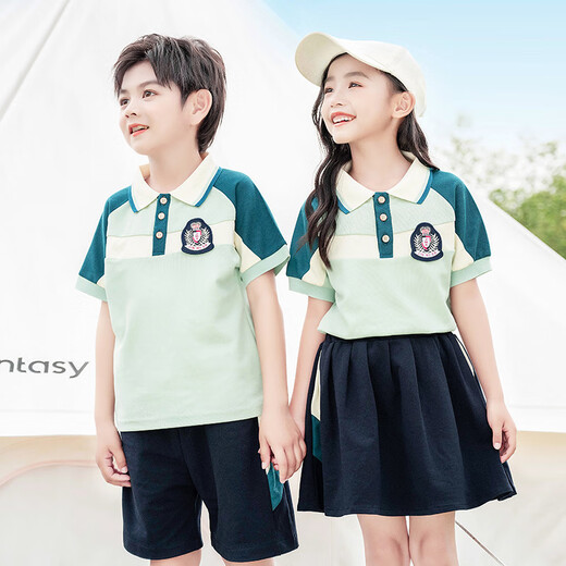 
Tongran Kindergarten Summer New Primary School Uniform Class Uniforms June 1st Performance Clothing Cotton Sports British Style Set 6625 Short Sleeve + Short Skirt 170 Size