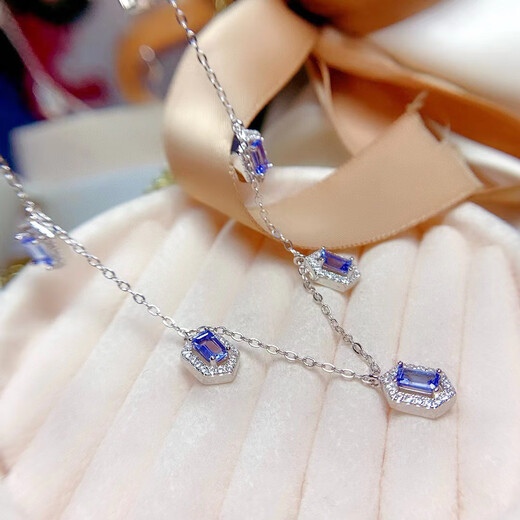 IosnIOSN925 sterling silver inlaid with natural tanzanite pendant necklace sapphire color extended clavicle chain simple gift