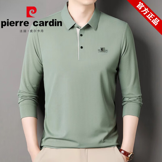 皮尔卡丹（pierre cardin）长袖t恤男士纯色春夏款薄款中年纯棉翻领体恤上衣打底polo衫上班 6625豆绿 M 165建议95-115斤