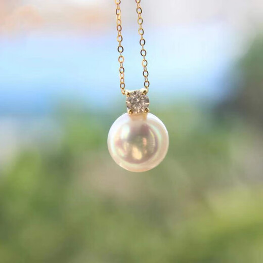 DR-FLVVS single pearl pendant without chain. Princess style pearl pendant with strong light comparable to akoya18K 18K white warm pink freshwater pearl without chain 9.6-10mm
