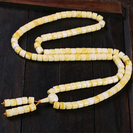 Fat Donglai same style beeswax bracelet Russian white bucket beads 108 beads bracelet necklace rosary beads hundred flower honey old white beeswax large size 10X8mmm 108 beads