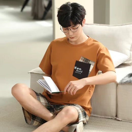 莫代尔纯棉睡衣男士夏季短袖青少年薄款全棉夏天大码宽松家居服套装 D1990(A679) M (建议80-115斤)