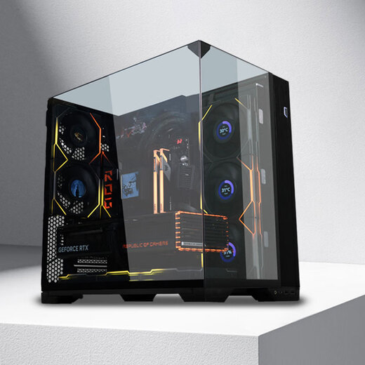 LIANLI Bauhaus O11 Vision Compact Sea View Room Chassis Panorama Säulenloser MATX-Gaming-Desktop-Computer Desktop-Hauptgehäuse Dreiseitiges Glas 360 Wasserkühlung Bauhaus Black Chassis + Lianli Intelligent Display 8.8 Chassis Sekundärbildschirm O11 Vision kompakt