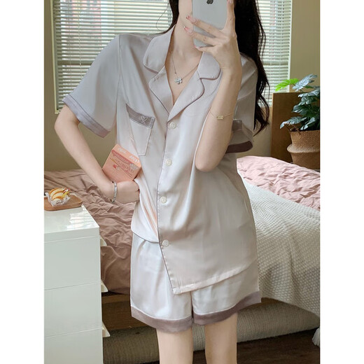 高级感冰丝睡衣女夏短袖短裤甜美可爱家居服宿舍家居服套装外穿 套WLW9226 XL 【建议115-130斤】