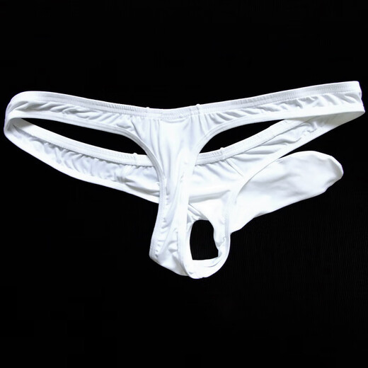 Men's Transparent Ice Silk Hollow JJ Set Bullet Separation Tight Low-Waist T-Pants Tempting T-Pants Underwear T341 White XL Size (Suitable for 2'4--3'5 Waist)