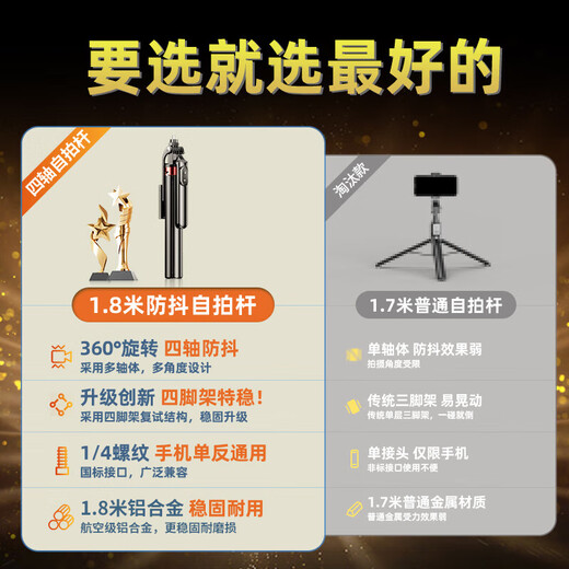 硕图自拍杆三脚架云台稳定器手持拍照防抖直播神器360度旋转伸缩旅游手机支架落地直播支架抖音拍摄架