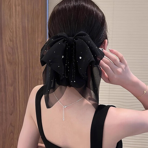Gu Nai 2025 new gauze bow tassel grabber female high ponytail versatile fashion shark clip half-tied hairpin
