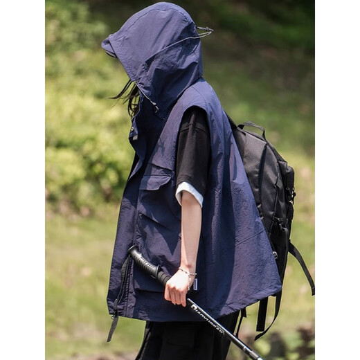 gxmy山系户外机能工装马甲男女夏季多口袋坎肩叠穿宽松百搭背心外套潮 黑色 偏大宽松 单层无内里 L 建议125-140斤