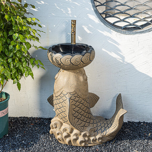Jiu Mo Chongcai outdoor wash basin balcony terrace floor-standing one-piece column wash basin garden outdoor courtyard wash basin Lucky Dali wash basin + single cold water faucet