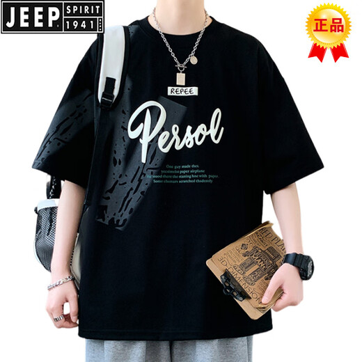 Jeep Spirit à manches courtes de la marque de mode d'été pour hommes imprimant le cou rond T-shirt à manches à manches américaines à manches rotateurs masculins décontractées.
