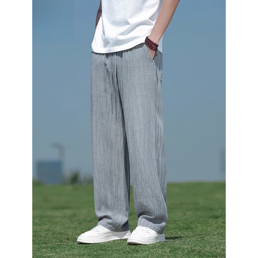 JIANGONG Jiangong International luxury high-end brand Tennis linen casual pants for men's summer thin drooping sports pants loose 8266 blue L