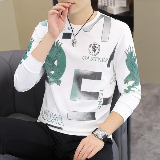 Romon 2025 autumn and winter new men's long-sleeved T-shirt European fashion men's handsome fashionable sweatshirt plus size base shirt T-shirt [Spring and autumn thin style] 6628 black M 90-115Jin [Jin equals 0.5 kg]