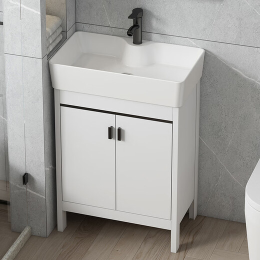 Dafify kleine Wohnungswaschbeckenschrank kombinierte bodengesteuertes Badezimmerschrank Keramik integriertes Becken Badezimmer Waschbecken Waschbecken Pool weiße Tür plus Quadratspiegel 4837 cm