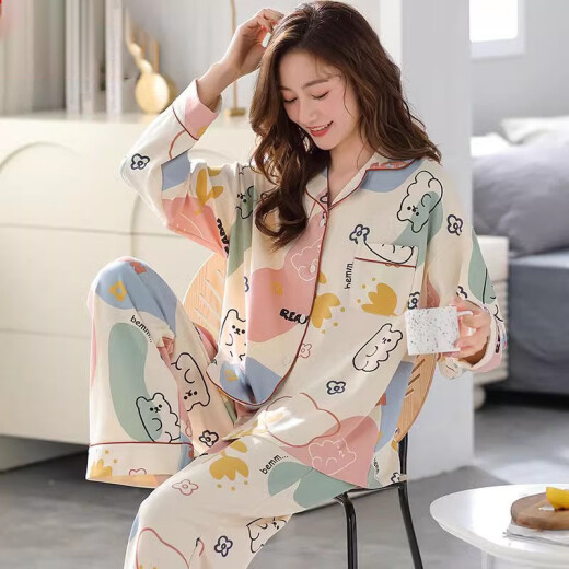 Kpdwfms纯棉睡衣女春秋季长袖开衫全棉四季款家居服两件套装 NSALM-QZ9227 XXL(建议体重131-145斤) 均码