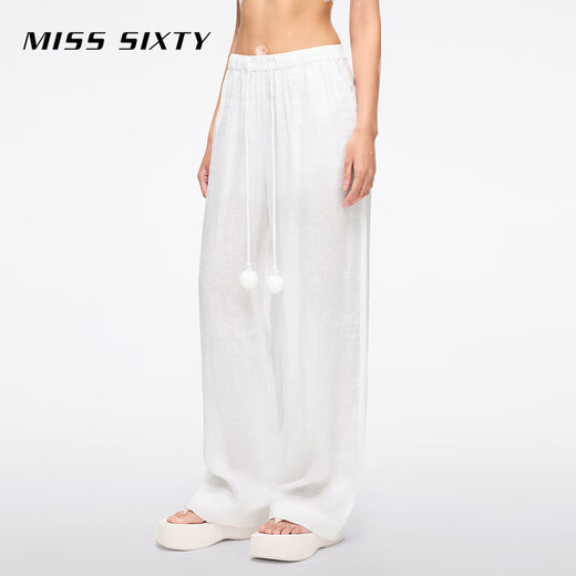 MISS SIXTY2025 summer new casual pants for women elastic waist thin linen loose draping straight trousers bleached S