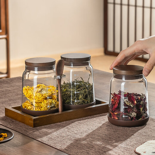 Genas glass tea jar transparent sealed jar household high-end storage tea storage jar coffee bean powder white sugar storage bottle