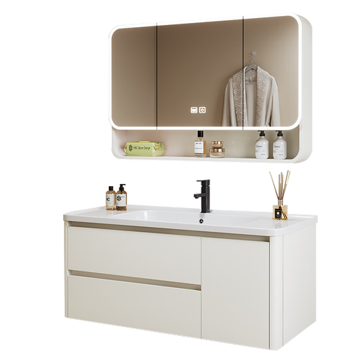 Katif Space Honeycomb Aluminum Bathroom Cabinet Combination Thickened Washing Table Ceramic Integrated Bathroom Washing Bathroom Bathroom Cabinet Set 101CM With [Smart Beauty Mirror Cabinet] F701