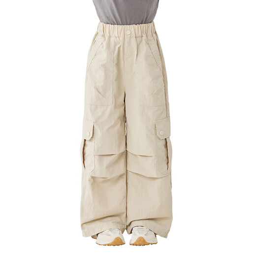 Aimee Girls 'Hosen 2025 Neue Sommer-Schnellrocken-Arbeitshose Kinder mehrfach Tapocket Fallschirmsprinchen Outdoor Mountain Mountain Weitbeinhosen 15265 Aprikose-Arbeitshose 140 cm